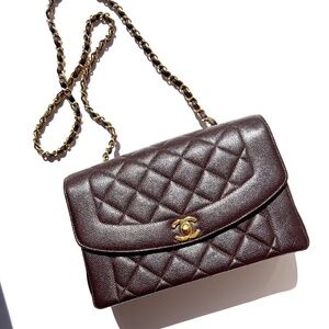 Vintage CHANEL Diana Medium Brown Caviar Quilted Leather Crossbody Flap Bag